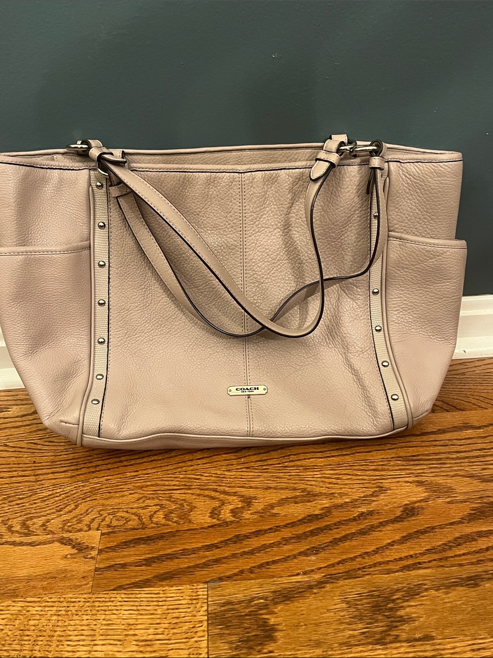 COACH Putty PARK STUDDED CARRIE TOTE Purse Bag F 31286